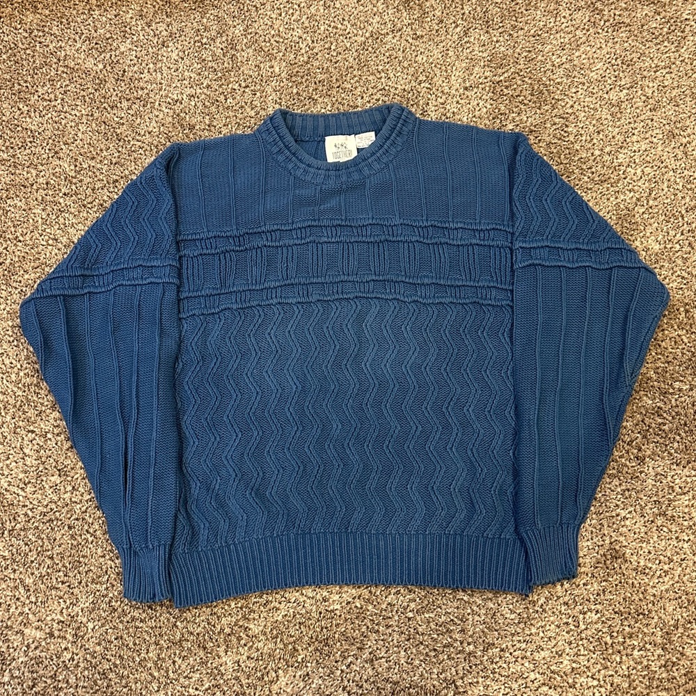 Vintage Together! Coogi-Style Crewneck Pullover Cotton Blue Size Large Sweater
